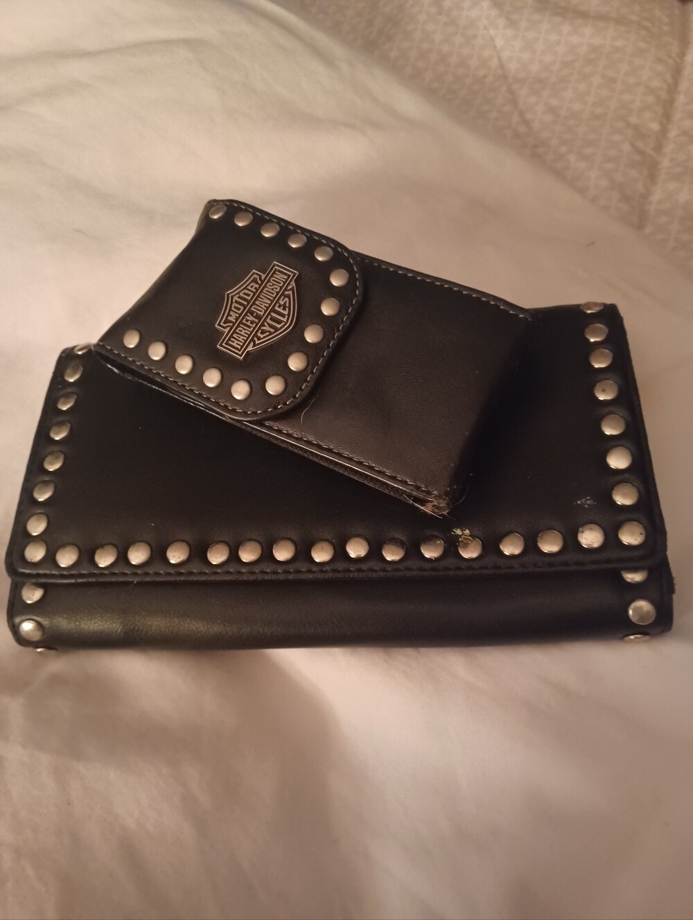 Harley-Davidson Black Leather Studded Vintage Phone Case & HD like Wallet